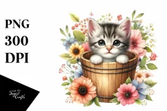 Cute Baby Cat with Flowers, High Quality PNG Product Image 1