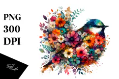 Colorful Bird with Flowers,Transparent PNG Product Image 1