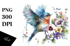 Floral Bird Digital Painting PNG Product Image 1