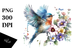 Floral Bird Digital Painting PNG Product Image 1