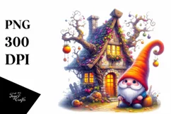 Gnome Orange Hat in Front of a House | Sublimation | Clipart Product Image 3