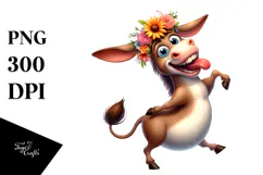 Silly Cartoon Donkey with Flower Crown PNG Product Image 1