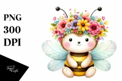 Pastel Cartoon-Style Bee Sitting PNG Product Image 3