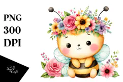 Pastel Cartoon-Style Bee Sitting PNG Product Image 1