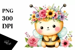 Pastel Cartoon-Style Bee Sitting PNG Product Image 3