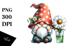 Happy Gnome with Daisy, High-Quality PNG Product Image 1
