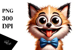 Whimsical Cartoon Dog with Bow Tie PNG Product Image 1