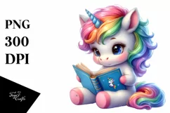 Cute Baby Unicorn Reading | Sublimation | Clipart Product Image 1