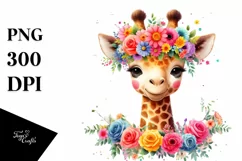 Vibrant Giraffe with Flower Crown, Transparent PNG Product Image 3