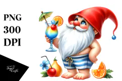 Whimsical Gnome Drinking a Cocktail in Beachwear, High-Res Product Image 1