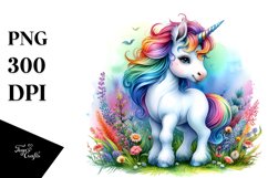 Colorful Baby Unicorn with Meadow PNG Product Image 3