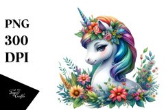 Colorful Baby Unicorn with Meadow PNG Product Image 1