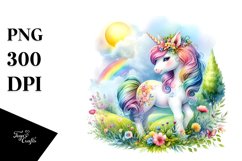 Colorful Baby Unicorn with Meadow PNG Product Image 3