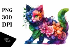 Kitten with Flowers, Watercolor PNG Product Image 3