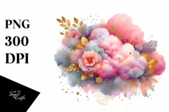 Colorful Pinkish Watercolor Cloud with Foil Product Image 1