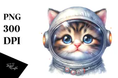 Cute Kitten with Big Eyes and Astronaut Helmet PNG Product Image 1