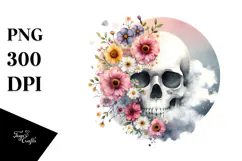 Digital Painting Cute Skull with Spring Flowers Product Image 1