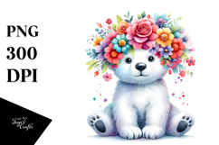 Cartoon-Style Polar Bear with Flower Crown PNG Product Image 1