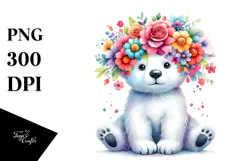 Cartoon-Style Polar Bear with Flower Crown PNG Product Image 1