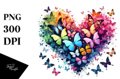 Colorful Butterfly Heart PNG Product Image 1