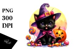 Cute Baby Black Cat Halloween Costume Watercolor Clipart Product Image 3