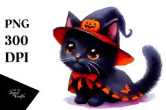 Cute Baby Black Cat Halloween Costume Watercolor Clipart Product Image 3
