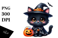 Cute Baby Black Cat Halloween Costume Watercolor Clipart Product Image 3