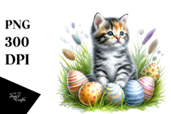 Digital Baby Kitten, Easter Eggs PNG Product Image 1