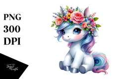 Cute Unicorn with Floral Wreath, PNG Product Image 1