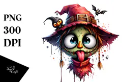 Watercolor Goofy Scarecrow with Bat PNG Product Image 1