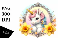 Cute Baby Unicorn with Daffodil Frame | Colorful | Product Image 1