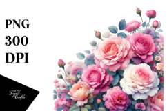 Vibrant Pink Roses | Sublimation | Clipart Product Image 1