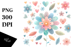 Watercolor Flower with Heart Petals, Clear PNG Product Image 1