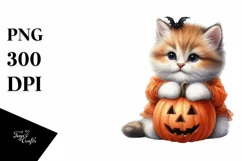 Cute Baby Sitting with Halloween Pumpkin, Sublimation PNG Product Image 1