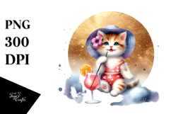 Happy Kitten in Beachwear Drinking Cocktail PNG Product Image 1
