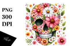 Colorful Skull with Spring Flowers,Transparent PNG Product Image 1
