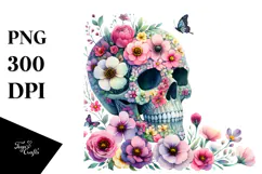 Colorful Skull with Spring Flowers,Transparent PNG Product Image 1
