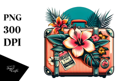 Retro Tropical Flower Suitcase PNG Product Image 1
