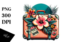 Retro Tropical Flower Suitcase PNG Product Image 1