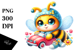 Crazy Cute Baby Bee with Baby Car PNG Product Image 1