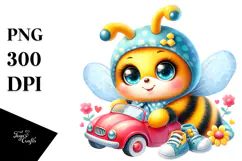 Crazy Cute Baby Bee with Baby Car PNG Product Image 1