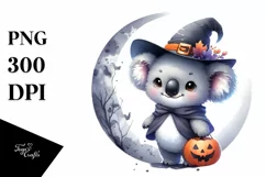 Cute Halloween Baby Koala on Moon PNG Product Image 3