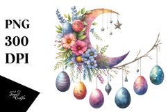 Colorful Half Moon with Eggs Hanging, PNG Product Image 1