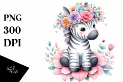 Cartoon-Style Zebra Sitting on Flower | Clipart Product Image 1