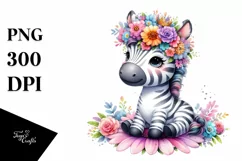 Cartoon-Style Zebra Sitting on Flower | Clipart Product Image 1
