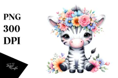 Cartoon-Style Zebra Sitting on Flower | Clipart Product Image 1
