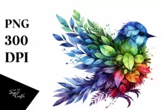 Abstract Vibrant Watercolor Bird with Plant Leaves, Product Image 3
