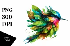 Abstract Vibrant Watercolor Bird with Plant Leaves, Product Image 1