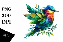 Abstract Vibrant Watercolor Bird with Plant Leaves, Product Image 3