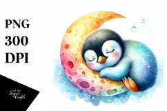 Colorful Baby Penguin Moon Sublimation Clipart Product Image 1